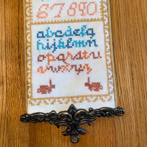 Mid Century Embroidered Sampler Bell Pull - Picture 9 of 13